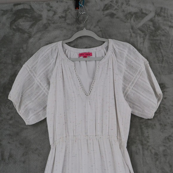 Betsey Johnson White Confetti Tiered Midi Dress Womens Small Short Sleeve V-Neck - Picture 5 of 16